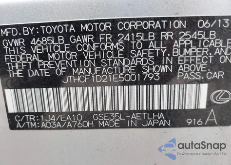 2014 Lexus Is 250 Countryman from USA, damaged, VIN JTHCF1D21E5001793